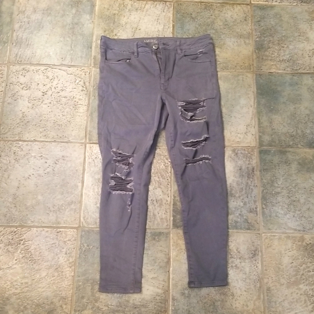 American Eagle Gray Distressed High Rise Jeggings